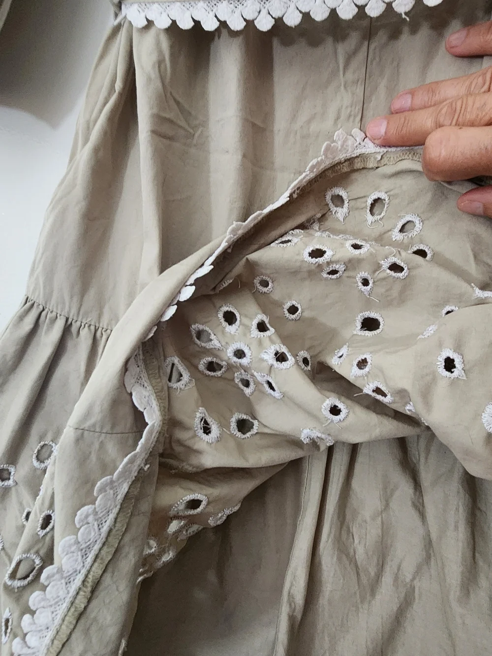 Christian Lacroix Beige Eyelet Embroidered Cotton Dress with White Trim - Picture 4 of 4